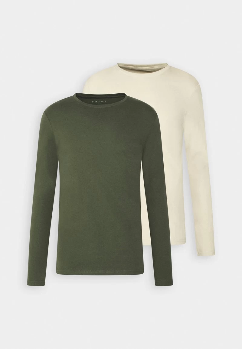 Pier One 2 PACK - Langarmshirt - Off-white/dark Green – Bild 5