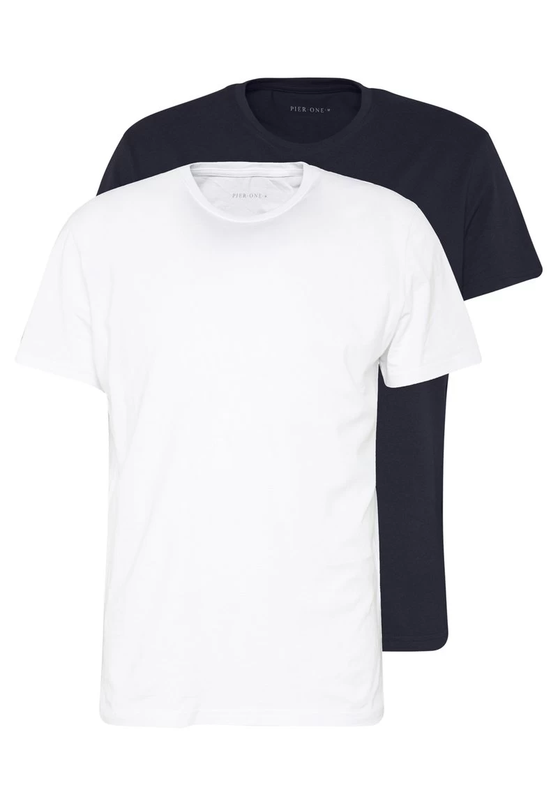 Pier One 2 PACK - T-Shirt Basic - White/dark Blue